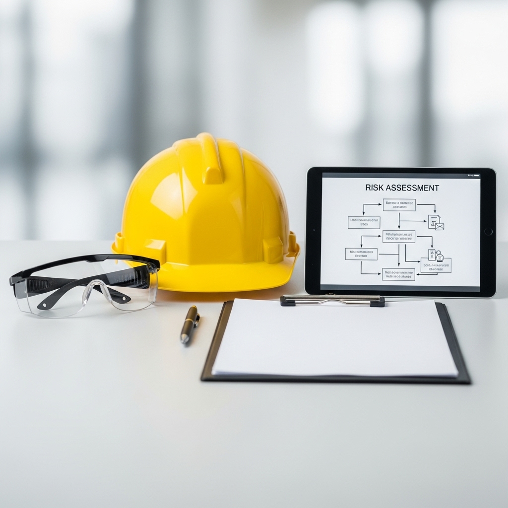 Industrial workplace with workers in safety equipment demonstrating various industry sectors served by HazardCoach